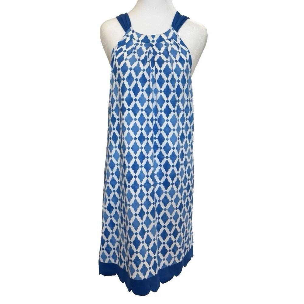 Mud Pie Mini Sun Dress Size S Coastal Scalloped Hem Geometric Beach Yacht - Picture 2 of 12